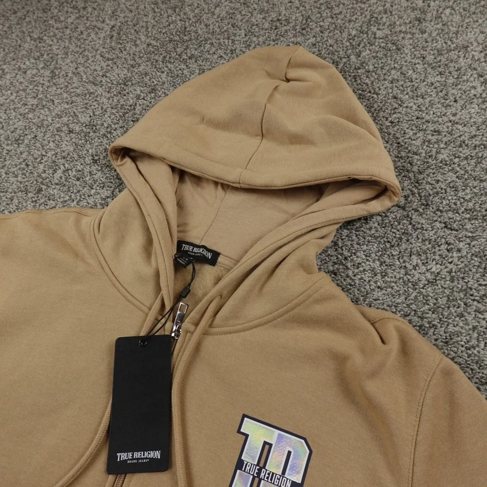 NEW True Religion Hoodie Mens L‎ Beige Buddha Full Zip Sweatshirt Sweater Jacket
